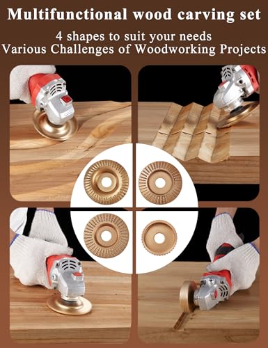 Vouhlae VOU008 4Pcs Angle Grinder Wood Carving Disc Set+5Pcs Rotary Burr Rasp Set,4"Or 4 1/2"Angle Grinder thumb #2