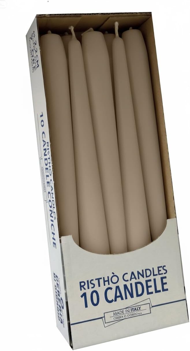Cereria di Giorgio Conical Candles for Candlestick, Wax, Taupe, 2.2 x 25 cm