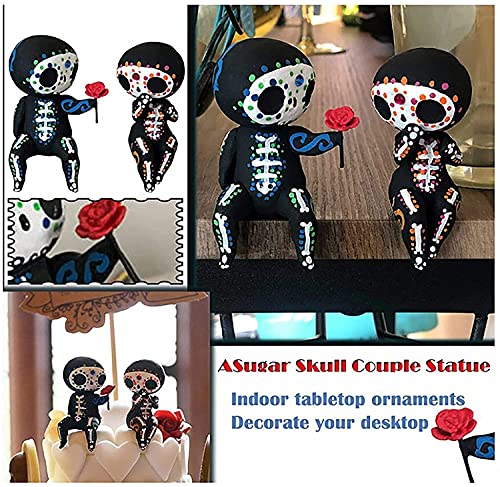 HOWADE Sugar Skull Figurines, Lovely Resin Crafts Sugar Skull Couple Statue Decor, Resin Skeleton Couple Figurine Gothic Tabletop Ornaments for Mother's Day and Valentine Home Decoration