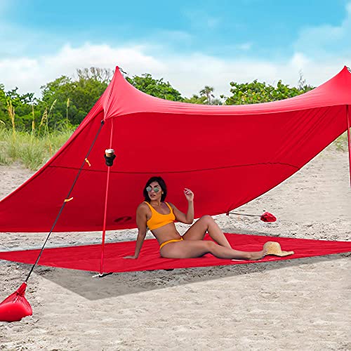 Red Suricata Family Beach Tent & Beach Canopy, Matching Sand Free Beach Mat Blanket & 2 Beverage Holders Bundle - Upf50 Uv Sun Shade Shelter thumb #3