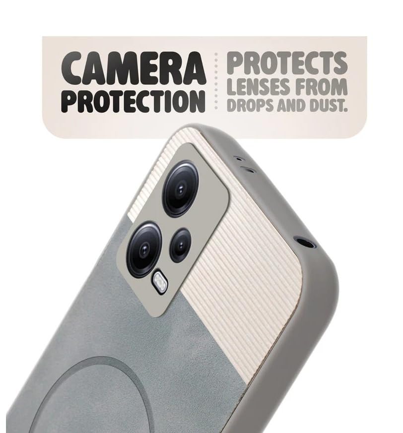 Image of Bintage CASE Mac Safe Design Hard Light Weight Back Case | Soft Border Camera Protect | Dual PU Leather Finish Back Cover Compatible for Poco X5 Pro 5G - White & Grey