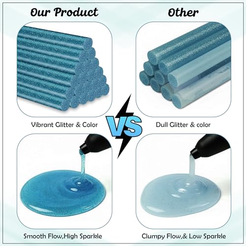 Image of GLUN 50 Piece Glitter Glue Sticks Turquoise Sparkles, 7mm x 6 Inch, Smooth Flow Adhesive for Office, School & Craft Projects