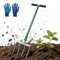 CPROSP Grabegabel für Harte, Steinige Böden 31×107,5 cm, Spatengabel Mit 4 Zinken aus Hochmanganstahl, Grabgabel Zinkenlänge 25cm, Broadfork mit 1 Paar Handschuhe