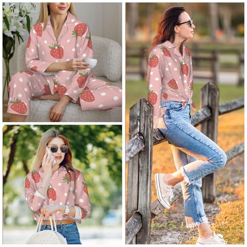 Image of Women'S Long Sleeve Pajama Set Soft Loungewear Button-Down Top & Elastic Waist Pants S- 2XL
