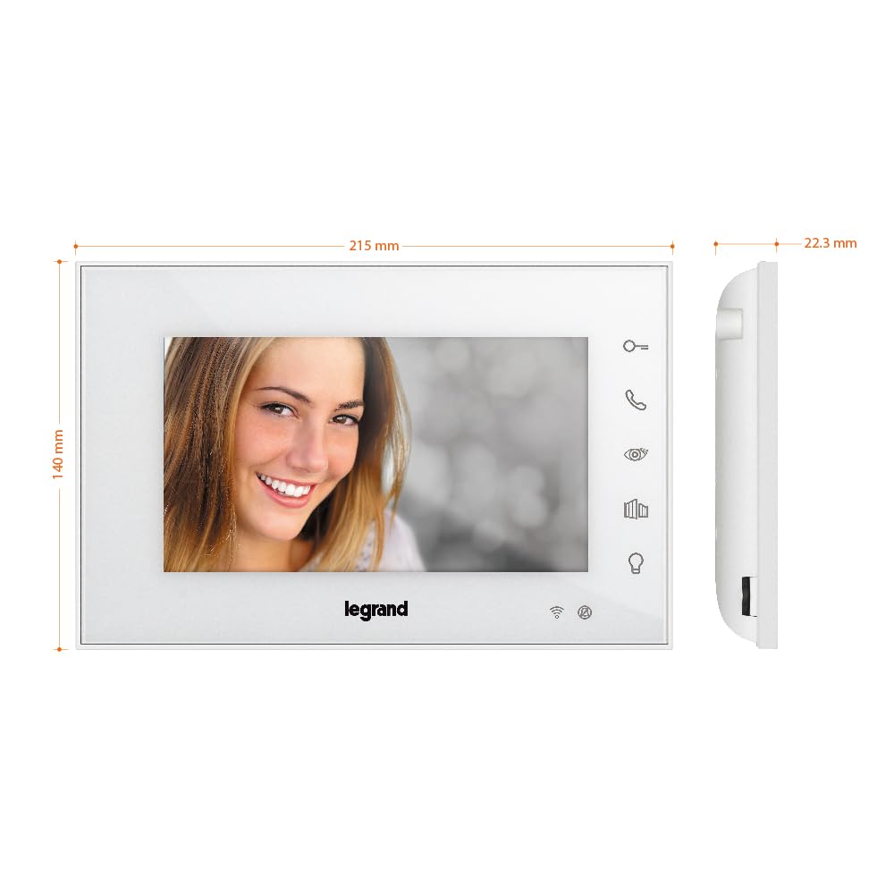 LEGRAND, Easy 365220 WiFi wnętrze wideo, kolorowy monitor o przekątnej 7", przyciski czujników, połączenie smartfona, sterowanie aplikacją, regulacja jasności, głośności i mikrofonu, wtyczka sieciowa,