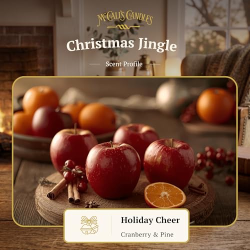 Image of McCall's Candles | Christmas Jingle | 16 oz Two-Wick Scented Candle | USA-Poured | Vintage Rustic Jar with Carrying Handle | Holiday Blend of Citrus, Apple & Spice