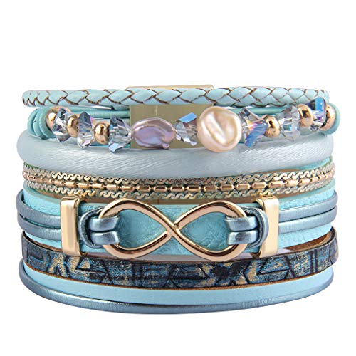 Bfiyi Infinity Leather Cuff Bracelet Baroque Pearl Multi Strand Wrap Bracelets Endless Love Cuff Bangle Bohemian Jewelry for Women, Lovers, Teens Girls Gift