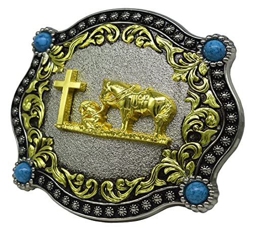 Image of Moranse Cross Cowboy Kneeling Prayer Horse Zinc Alloy Belt Buckles
