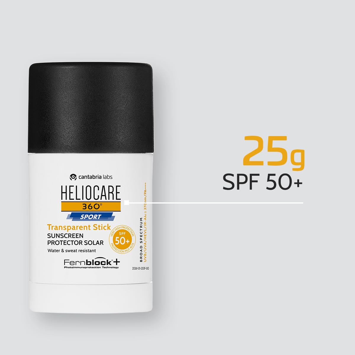 Cantabria Labs - Heliocare 360º Sport Transparent Stick SPF 50+ - 25g - Alta Fotoprotección Facial - Resistente al Agua y Sudor - Ideal para Deportes al Aire Libre