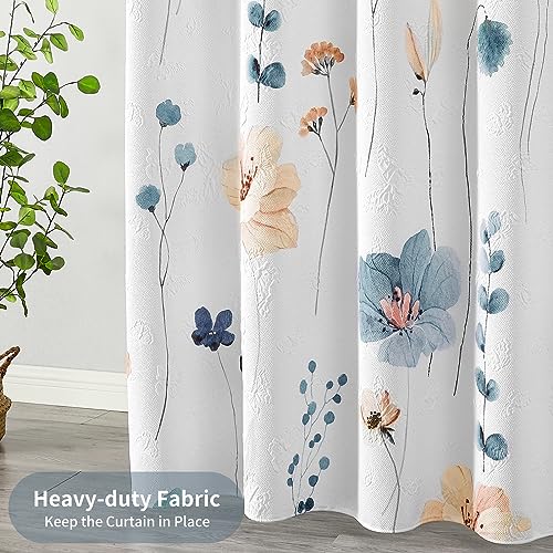 Image of QiyI Watercolor Floral Shower Curtain, 3D Embossed Textured Blue Beige Flower Bathroom Curtain, Modern Minimalist White Cloth Bath Curtain, Waterproof Fabric Shower Curtain Set with Hooks, 72x72 Inch