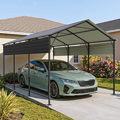 Patiowell 10x15 FT Metal Carport, Heavy Duty Carport with Reinforced Frame and Galvanized Steel Roof, Outdoor Car Port Shelter for Car, Truck, Boat and Tractor, Black