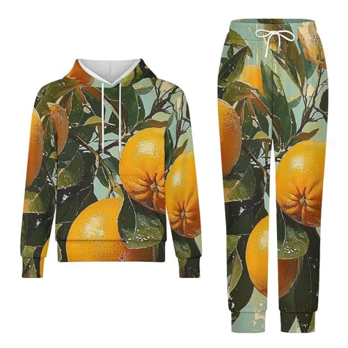 Boys Girls Sweatshirt Set 2 Piece Pullover Hoodie Kid Jogger Sweatpants, Passion Tropical Oranges Retro4