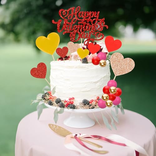 Decoración para tartas de boda y aniversarios con románticos corazones rojos para mesas dulces 6