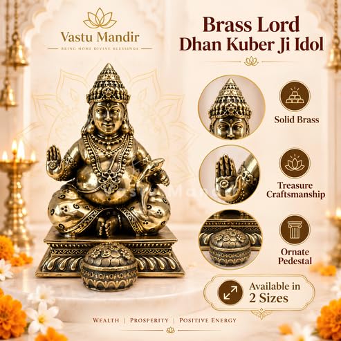 Image of Brass Dhan Kuber Ji Idol, Vastu Remedy for Wealth (3 Inch, 144 g)