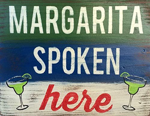 MineepeesUK Plaque de porte en métal décorative pour maison, bureau, café, bar, bar, bar, bar, hangar - Vintage Margarita spoken Here Drink Alcool Wood Effet bois Cover