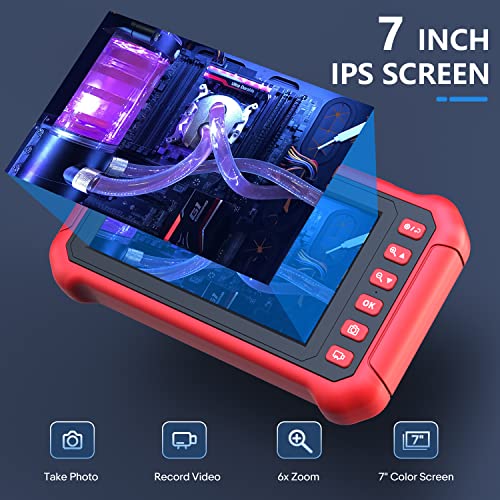 7" Ips Screen Endoscope Camera,6X Digital Zoom Borescope Inspection Camera Oiiwak 1080P Hd Ip68 Waterproof Sewer Snake Camera With 3800Mah Battery/Led Lights/Carrying Case/32Gb Card(3.5M/11.5Ft) #TOP1
