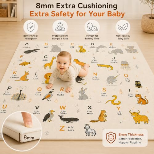 Image of TARKAN High Contrast Baby Play Mat for Visual Stimulation, Extra Thick 8mm, for Hard Floors, BIS Certified, Double Sided, Foldable Foam Crawling Mat (6.5 x 4.5 ft)