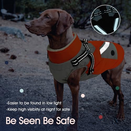 IECOii Dog Coat for Large Dogs, Orange, X-Large - Waterproof Winter Fleece Jacket with Harness, Turtleneck, Reflective Straps, Zipper Closure - Image 5