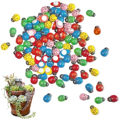 Coccinelle en Bois,100 Pièces Mini Coccinelles Autocollantes Coccinelle Bois Decoration Porte-Bonheur en Bois Coccinelles pour Scrapbooking Fournitures...