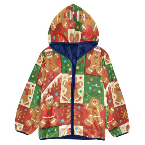 Gingerbread Men on Colorful Squares Toddler Fleece Jacket Girl Boys Hooded Fleece Jacket Coat