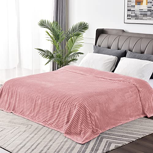 Image of BEDELITE Fleece Blanket Full Size for Couch - 3D Ribbed Jacquard Soft and Warm Decorative Fuzzy Blanket - Cozy, Fluffy, Plush Lightweight Dusty Pink Throw Blankets for Bed, Sofa, 84x90 inches