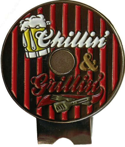On The Grill Golf Ball Marker with Chillin' and Grillin' Hat Clip