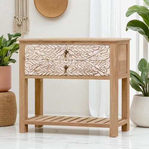 Image of The Attic Jodhpur Console Table, Console Table for Living Room Foyer, Natural + White Matte Finish