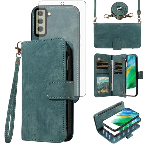 Housse fermeture éclair Samsung S21 FE avec bandoulière et verre de protection