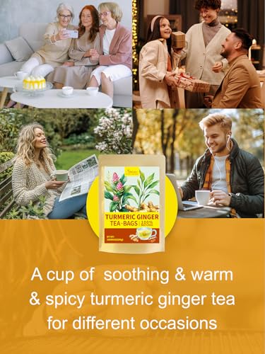 Image of TeeLux Turmeric Ginger Tea Bags, Spicy & Smooth Taste, Caffeine Free, 100ct | Natural Turmeric & Ginger Herbal Tea, Warming Spicy Notes, Sugar Free, Enjoy Hot or Iced