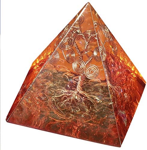 Amogeeli Resin Pyramid Crystal Reiki Healing Stone Pyramid with Copper Tree of Life Stone for Decoration, Dark Blue