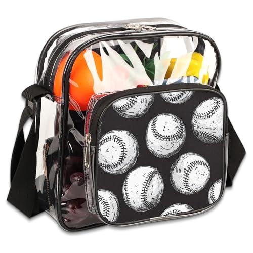 Clear Crossbody Bag Stadium Approved White Baseball Transparent Bag for Festivals, Sports Events, Concerts,Beach Bag for Women Men Clear Purse with Front Pocket Messenger Bag with Adjustable Strap