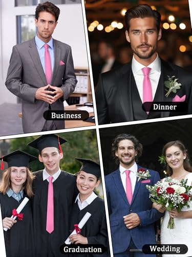 Image of Mantieqingway Black Tie Sets for Men Classic Solid Color Tie Handkerchief Pocket Square Holder Formal Graduation Wedding