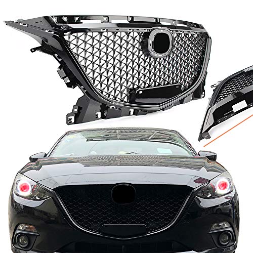 wowowa ABS Parrilla Superior Delantera Parrilla de Panal Negro para Mazda 3 Axela GT BM BN 2014...