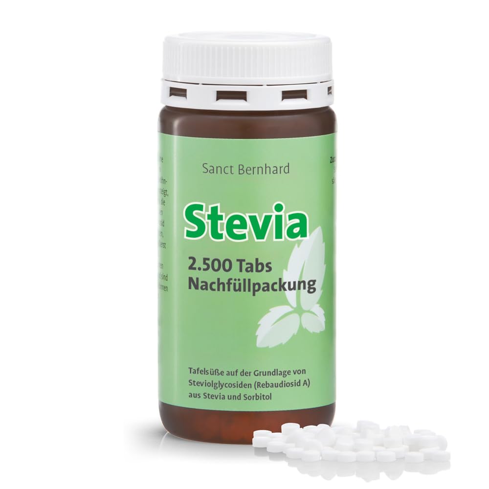 Sanct Bernhard Stevia-Tabs - 600 Tabs im Dosierspender + 2.500 Tabs Nachfüllpackung