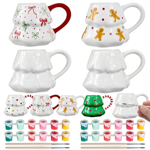 Didaey 4 Set Christmas Tree Mug Paint Your Own Mug Craft Kit with 6...
