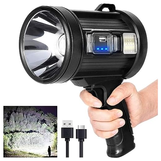 MIXILIN Rechargeable Spotlight, 9000 Lumens Handheld Hunting Flashlight Led Spot Light with Cob Light and Solar Panels, Lightweight and Super Bright Spotlight for Hunting Boating Camping