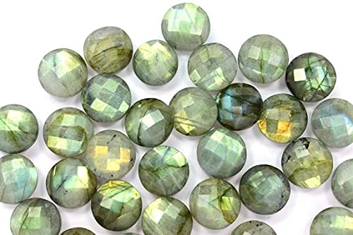LKBEADS 5 sztuk 12 mm naturalny zielony złoty labradoryt fasetowany kształt monety luźne koraliki do biżuterii