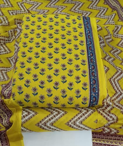 Image of DRAVINAM Trends Women's Premium Cambric Cotton Jaipuri Printed Unstitched Salwar Suit Dress Material with Mulmul Cotton Dupatta