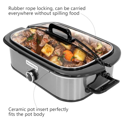 4-Quart Slow Cooker with Casserole Manual Warm Setting - Perfect Kitchen Small Appliance for Family Dinners, Dishwasher Safe Crock, Stainless Steel