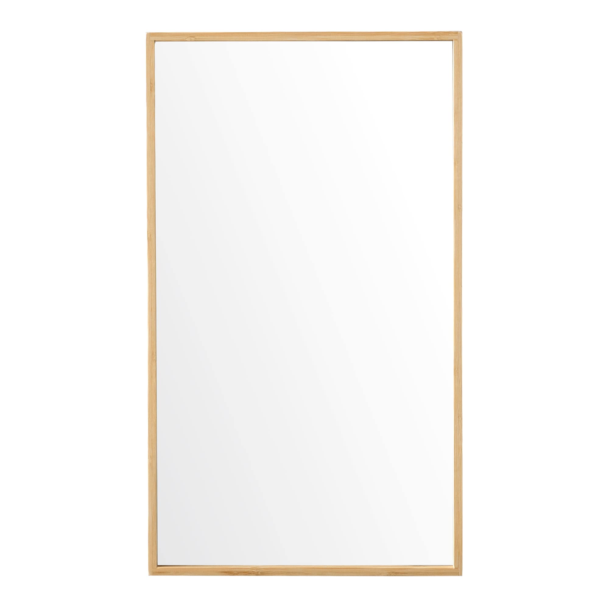 Mueble de Pared para Baño con Espejo y Puerta Armario Colgante con 2 Estantes Ajustables en Altura Auxiliar de Baño Suspendido Bambú 61 x 35 x 14 cm Natural