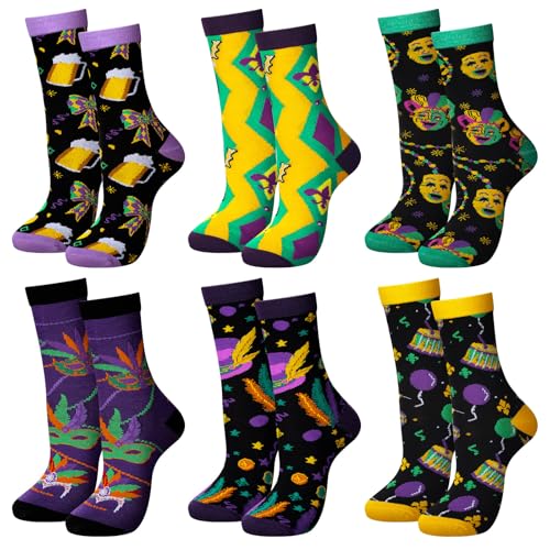 Janmercy 6/10 Pair Funny Holiday Themed Festival Socks Gift for Women Men Fun Novelty Mask Clown Crew Sock(6 6 Styles)