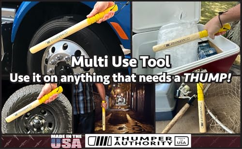 Image of 14 inch Hickory Tire Thumper - Made in USA, Durable Truck Tire Pressure Checker, Fish Bat Knocker, Roadside Tool with Sand Grit Coated Non-Slip Grip in Safety Yellow