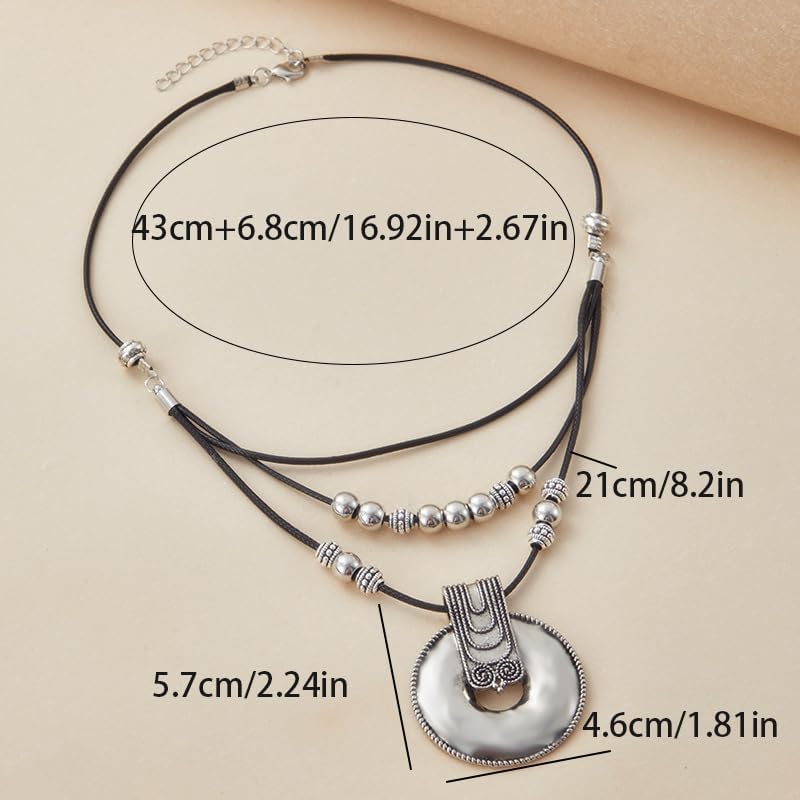 Boho Leather Cord Pendant Necklaces With Beads Bohemian Multilayer Adjustable Layered Choker Necklaces Vintage Disc Jewelry for Women - Image 7