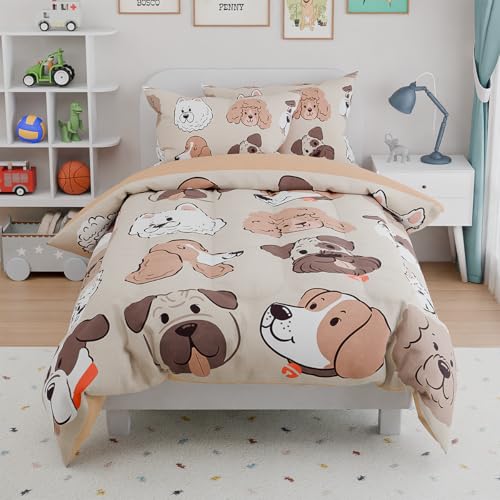 Image of Dog Kids Bedding Set for Girls Boys, Ultra Soft Microfiber Comforter Set Twin Size 3-Pieces, Dogs Comforters Bed Sets for Kid Tween Teen Bedroom Decor