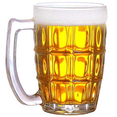 Image of 400 ML Heavy Base Crystal Clear Glass Beer Mug Classic Design Transparent Mug with Glass Handle for Multipurpose Drink, Set of 06