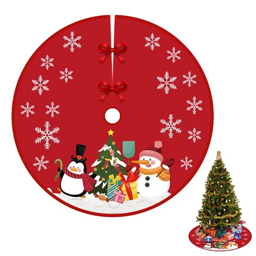 HESUSUSI Manta para Árbol De Navidad 90Cm Falda De Árbol De Navidad Cubre Pie Arbol De Navidad Base Rojo Muñeco De Nieve para Base Arbol Navidad Decoracion Navidad Faldas para El Árbol