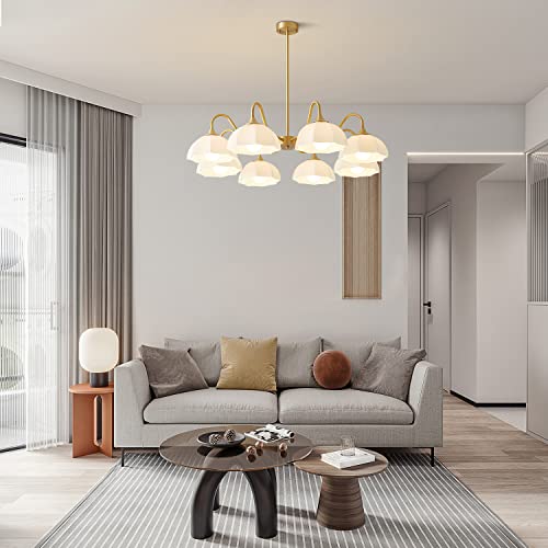 Image of Nordic Retro Gold Sputnik Chandelier 8 Light Semi Flush Mount Chandelier Minimalist Style Pendant Light for Kitchen Island Bedroom