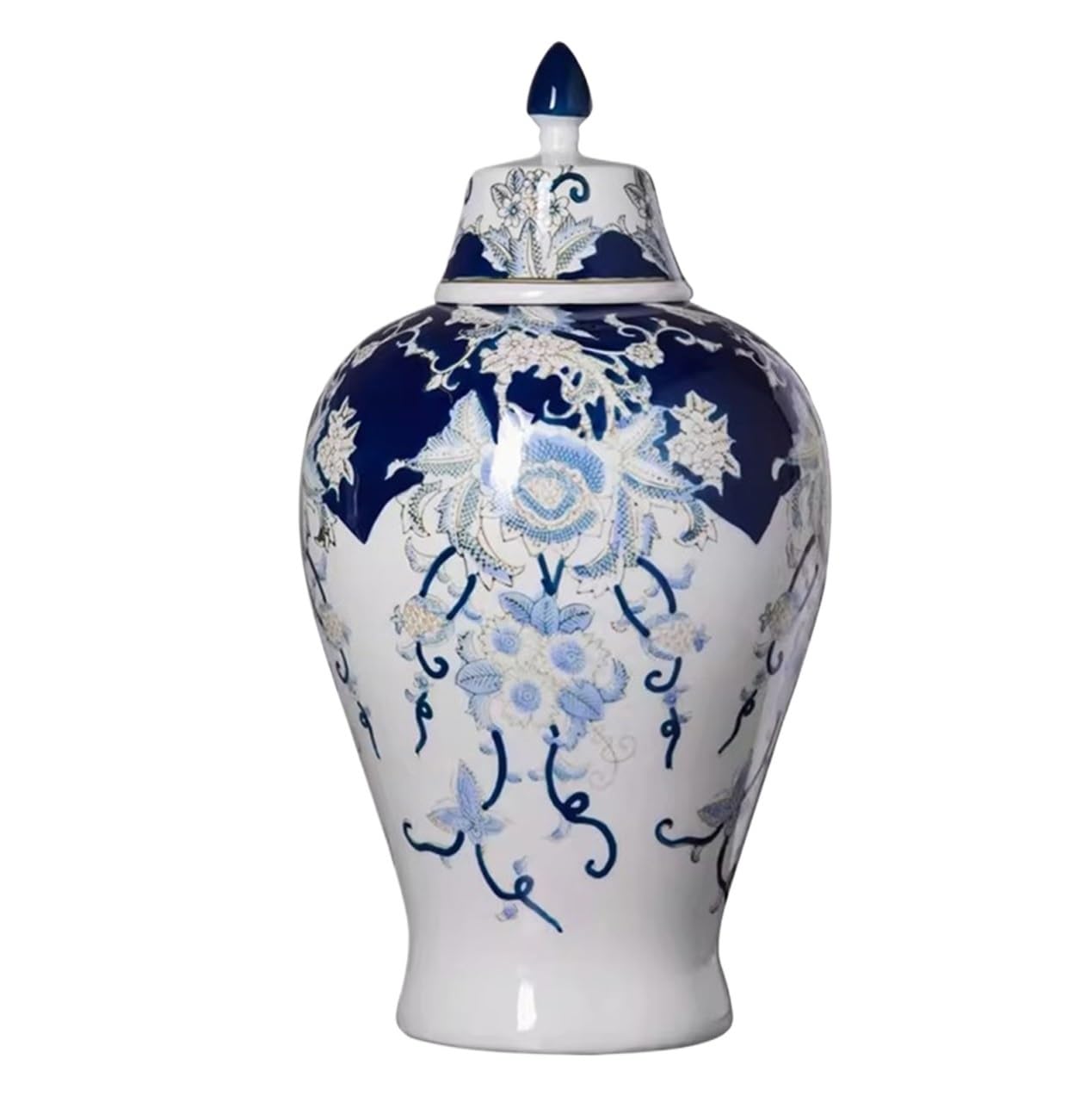 Ginger Jar Ceramic Vase With Floral Glazed Chinese Porcelain Storage Jar With Lid For Candy Loose Tea Decorative Storage(23 * 45cm)