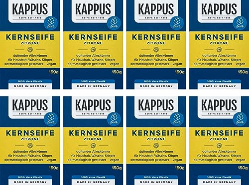 Kappus Kernseife Zitrone – 8er Pack  8 x 150g  | Zitronenduft | Pflanzliche Seife für Hände & Körper | Ohne Mikroplastik | Made in Germany