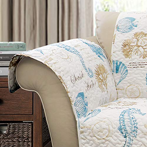 Lush Decor Harbor Life Furniture Protector, Couch Cover, 116" W x 75" L, Blue & Taupe - Quilted Coastal Couch Cover - Nautical Furnishings - Pet Sofa Covers - Furniture Covers For Sofa & Loveseat - Image 2
